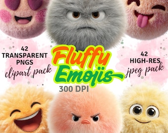 Zestaw clipartów z puszystymi emotikonami: emotikony 3D do rękodzieła cyfrowego (pobieranie plików PNG)