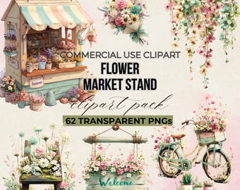 Clipart kawaii del banco dei fiori: acquerello PNG (download digitale)