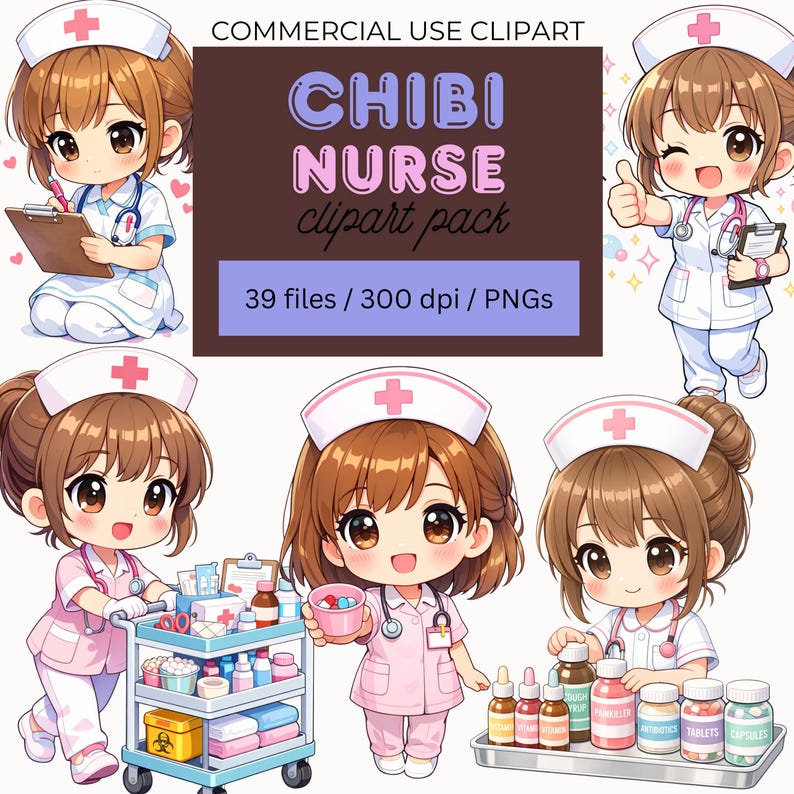 Chibi Nurse Clipart • Pastel Medical Graphics (digital Download) - Etsy