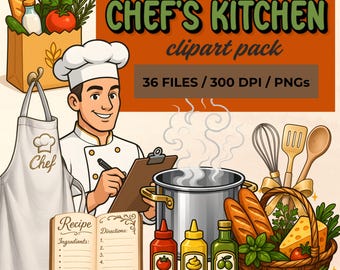 Chef’s Kitchen Clipart | Cooking Elements | Culinary Planner Stickers | Food Art Bundle | DIGITAL DOWNLOAD