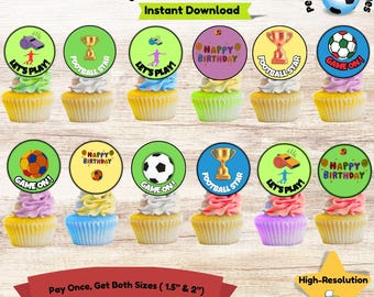 Football Birthday Cupcake Toppers: 12 Printable Designs (Digital Download, 1.5" & 2")