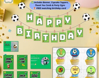 Football Birthday Party Printables: Banner, Cupcake Toppers (Digital Download)
