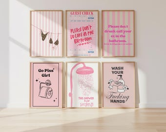 Pink Bathroom Prints Bundle: Modern Wall Art Set (Digital Download)
