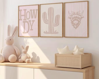 Pink Cowgirl Kinderzimmer Drucke: Western Thema, 9er Set (Digitaler Download)