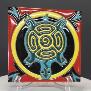 Native American-Inspired Turtle Design Trivet / Tile / Wall Hanging Pottery Red Clay