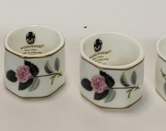 Vintage Set of 4 Bone China Napkin Rings Wedgwood Hathaway Rose Pattern Discontinued Elegant Porcelain