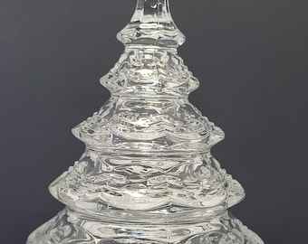 Vintage Fifth Avenue Crystal Christmas Tree 2 Piece Covered Dish Made in Poland 24% Leaded Crystal Glass