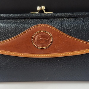 Vintage Dooney & Bourke All Weather Pebbled Black Leather Wallet with Brown Leather Trim