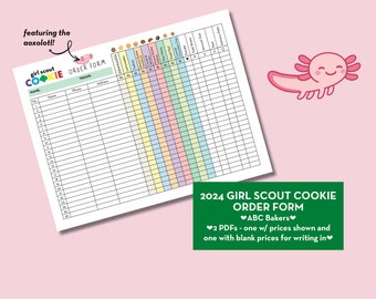 Girl Scout Cookie Order Form 2024 axolotl ABC, Troop Order Form, download, Cookie Troop Tracker, Template, Daisy Brownie Junior Cadette