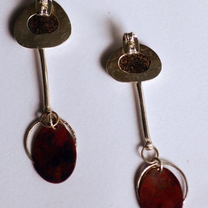 fire and ice... blue boulder opal sterling silver red copper stud dangle earrings image 4