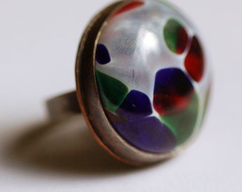 a glass bubble... blown glass blob set in sterling silver copper ring