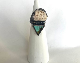 sea and shore... coral, turquoise, oxidized sterling silver