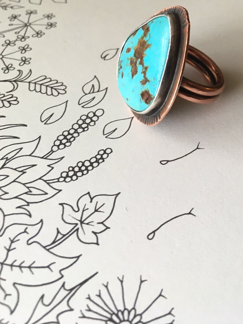 a small world... turquoise and copper ring image 2