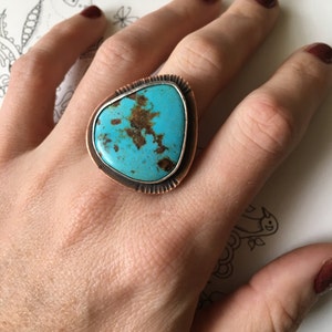 a small world... turquoise and copper ring image 5