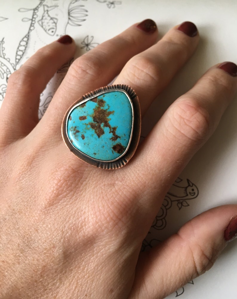 a small world... turquoise and copper ring image 5