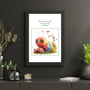 Póster de oruga para habitación infantil – Los más pequeños – Archivo digital A4 y A3 – bonita decoración de pared para niñas y niños – Imagen con frase para imprimir