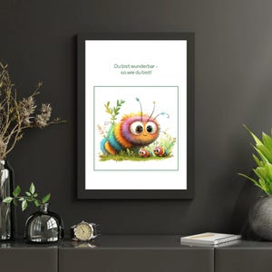 Póster de oruga para habitación infantil – Eres maravillosa – Archivo digital A4 y A3 – Bonita decoración de pared para niñas y niños – Imagen con frase para imprimir