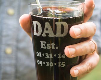 Simple Dad Gift, Fathers Day Glass, 1- 16 oz. Personalized DAD Glass Engraved Pint Glass Fathers Day Gift - New Dad Gift, Personalized Gift