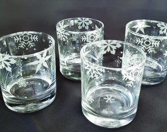 2- 11.2 Ounce Snowflake Old Fashioned Glasses,  Snowflake Rocks Glasses, Holiday Snowflake Glass, Christmas Snowflake Glasses -Ready to ship