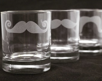 Funny Groomsman Gift 11 Custom Engraved Mustache Old Fashioned - Rocks Glasses for Groomsmen