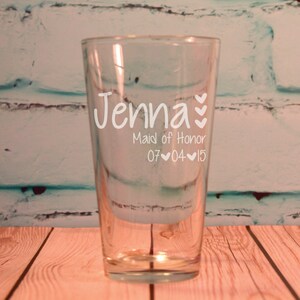 Bachelorette Party Favor, 7 Custom Engraved Pint Glasses for Bridesmaids, Bridesmaid Gift,  Personalized Bridesmaid Glass