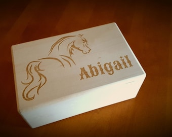 Rustic Jewelry Box Horse Silhouette Design - Custom engraved - Little Girl Jewelry Box  - Personalized Keepsake box - Custom gift 2021