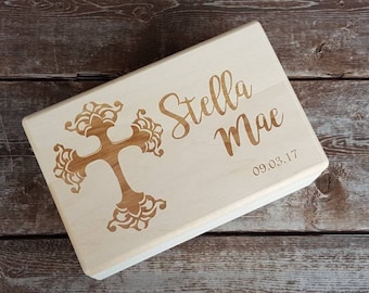 Little Girl Baptism, Confirmation Girl Gift, First Communion Girl Gift, Engraved Rustic Jewelry Box, Little Girl Gift, Personalized Gift