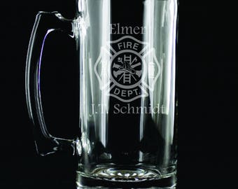 Fireman Gift, Custom engraved 26 ounce Glass Beer mug, Firefighter Gift, Personalized Fireman Gift, Firemen Gift, custom fireman gift