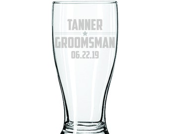 New 10- 19 ounce Pub Glass, Mens Groomsman Gift, Engraved Pilsner Glass, Personalized Wedding Party Gifts, Man Cave Gift, Engraved Pub Glass