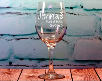 Bridal Party Engraved Wine Glass Set of 10, Personalized Bridesmaid Wine Glasses, Bachelorette Party Favor, Bridal Party Gifts, Bridal Gifts