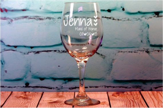 6 Custom Engraved Bridesmaid Wine Glasses- Wine Tasting Bachelorette Party  Gift - Engraved Wine Glass -