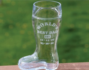 NEW- World's Best Dad Custom Engraved 17.5 ounce Beer Boot - Das Boot - Holiday Gift