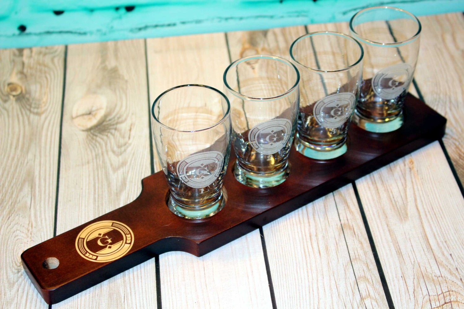 1 Custom Engraved Beer Flight Paddle and Sample Glasses Set Etsy