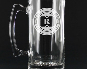 6 Custom Engraved 26 ounce Groomsmen Beer Mugs - Bridal Party Gift