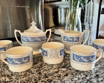 Juego de té Coalport Cupid vintage: porcelana inglesa de hueso, estilo Bridgerton.