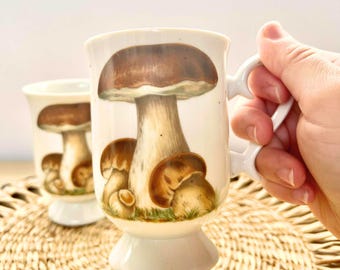 Juego de tazas vintage con diseño de hongos: decoración de cocina estilo cottagecore, años 70