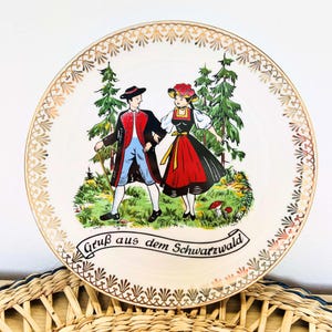 Vintage Seltmann Weiden Plate: Black Forest Scene, Gold Trim