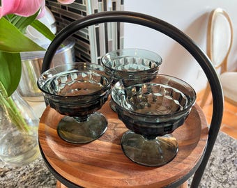 Vasos de sorbete Riviera Blue vintage - Vasos de postre cubistas Indiana Whitehall, juego de 3