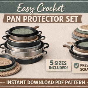 Beginner Crochet Pan Protector Pattern | 5 Sizes Included | Kitchen Pan saver PDF