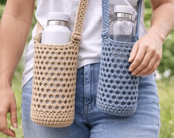 Beginner Crochet Water Bottle Holder Pattern PDF | 2 Sizes Included | Crossbody Bottle Bag Pattern