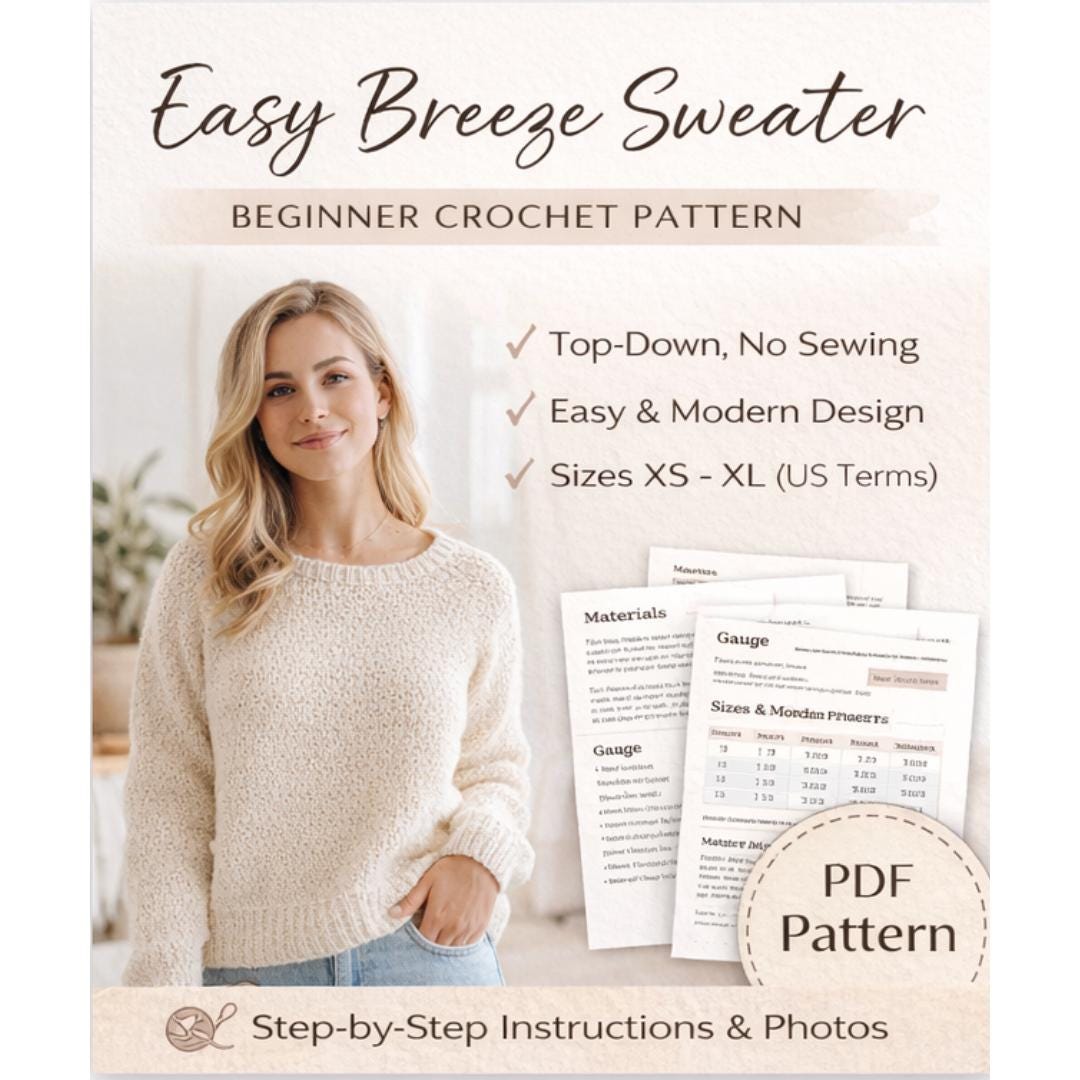 Beginner Crochet Sweater Pattern | Easy Top-down Pullover (XS-XL) (PDF ...