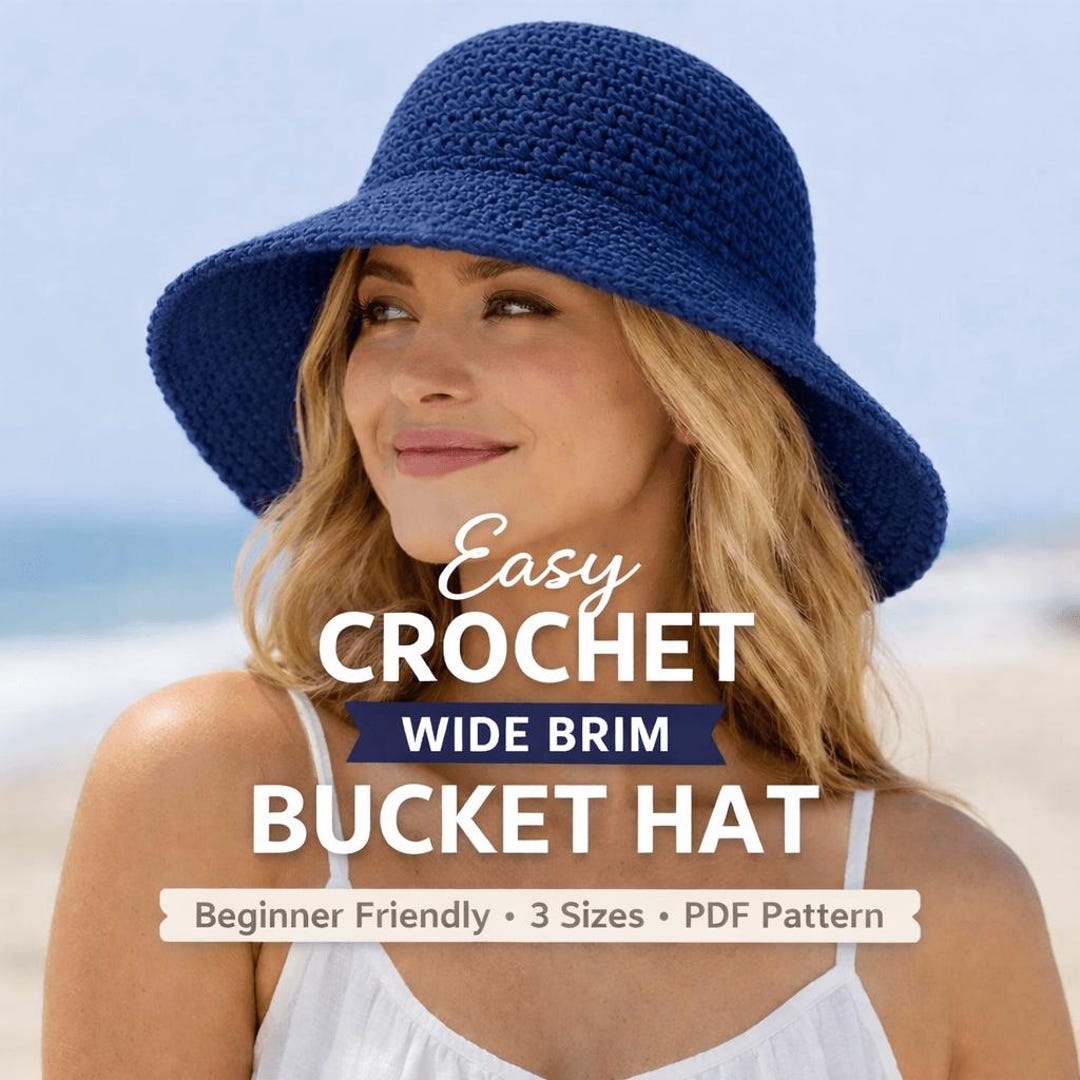 Beginner Crochet Wide Brim Bucket Hat Pattern | Easy Summer Beach Sun ...