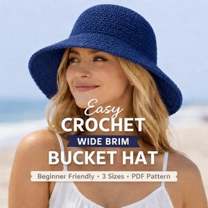 Beginner Crochet Wide Brim Bucket Hat Pattern | Easy Summer Beach Sun Hat (PDF Download)