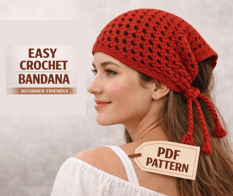 Everyday Granny Stitch Bandana crochet bandana pattern listing photo by Cattoza