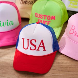 Custom PUFF Print Trucker Hat, Baseball Cap, Personalized Foam Hat, Unisex Mesh Trucker Hat, Monogrammed Hat Bachelor Party Hat Family Gifts