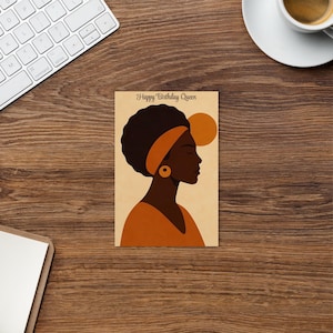 Carte " Joyeux Anniversaire Queen " - Femme noire élégante