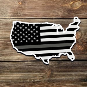 Thin Gray Line USA Flag Sticker – Support Corrections Officers Decal – U.S. Map Vinyl Sticker for Cars, Laptops, or Coolers
