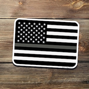 Thin Gray Line Flag Sticker – Honor Corrections Officers Decal – Support Prison Guards, Vinyl USA Flag for Car, Cooler, Laptop