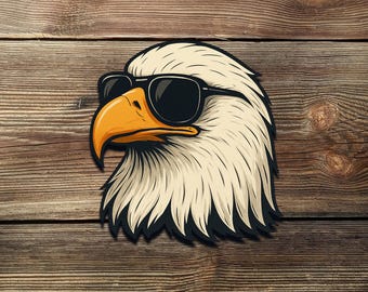 Patriotic Bald Eagle with Sunglasses Sticker – Cool American Pride Vinyl Decal for Car, Laptop, Water Bottle, or Cooler