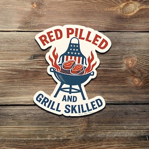 Roter Pilling und Grill-Sachverständiger Aufkleber - Konservativer Grillaufkleber, lustiges Geschenk für Grillmeister und Grillmeister